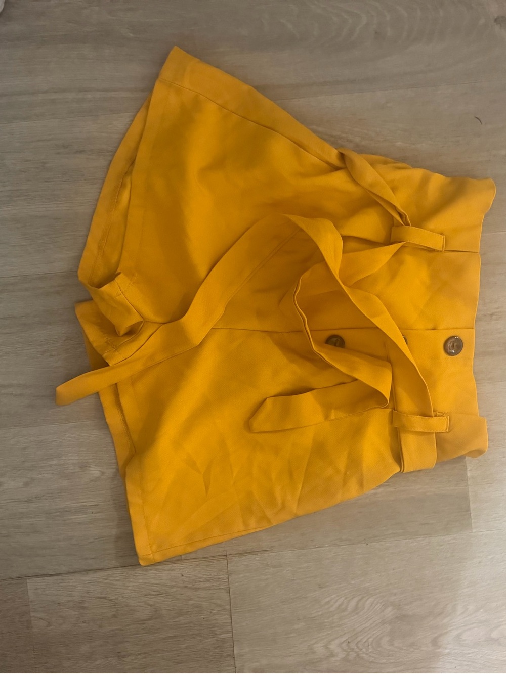 High-Waist Tie-Belt Women's Shorts in Mustard Yellow